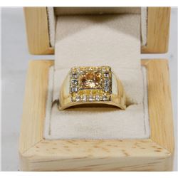 MEN'S GOLDTONE RING W/STONES - SIZE 11.5