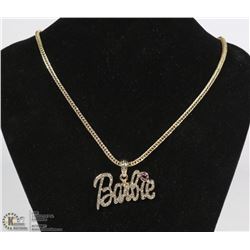 GOLD COLOURED 'BARBIE' PENDANT AND CHAIN