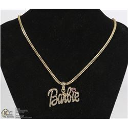GOLD COLOURED 'BARBIE' PENDANT AND CHAIN
