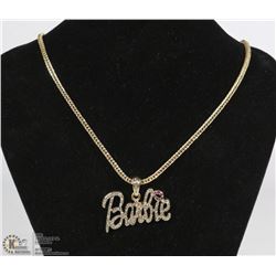 GOLD COLOURED 'BARBIE' PENDANT AND CHAIN