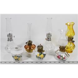 LOT OF 6 WORKING MINI OIL LAMPS.