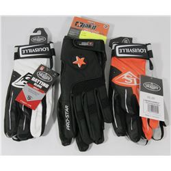 3 PAIRS OF ASSORTED STYLE ADULT BASEBALL GLOVES