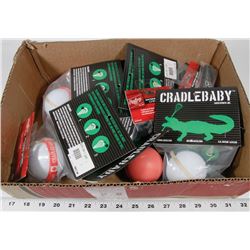 FLAT OF SPORTS ITEMS INCL CRADDLE BABY LACROSS