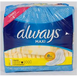 45 PACK OF ALWAYS MAXI SIZE 1 REGULAR PADS