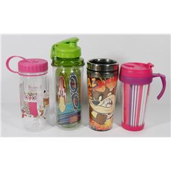 BOX OF NEW TUMBLERS - OWL, TAZ, STRIPED, SURFER.