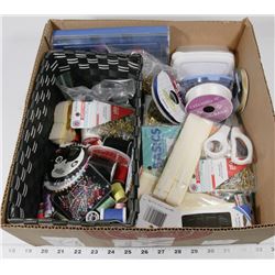 BOX W/SEWING SUPPLIES - HOUSEHOLD