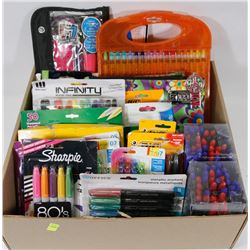 LARGE FLAT OF ASSORTED PENS AND SHARPIES