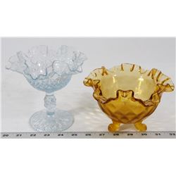 FENTON AMBER 3 FOOTED BOWL SIGNED & FENTON LIGHT