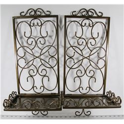 LOT OF 2 METAL DECORATIVE HANGING SHELVES.