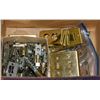 Image 1 : BOX OF BRASS HINGES AND SCREWS, BRASS ELECTRICAL