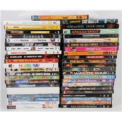 BOX OF ABOUT 50 DVDS INCL GREYS ANATOMY SET,