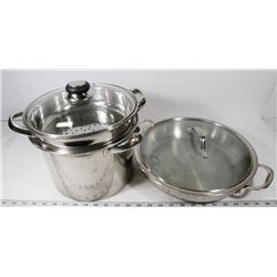 BOX W/ DOUBLE STEAMER & GLASS LID, LARGE PAN WITH