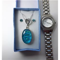 13 - BLUE/GREEN FIRE OPAL PENDANT