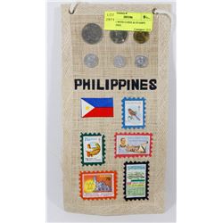 BANNER WITH COINS & STAMPS PHILIPPINES.