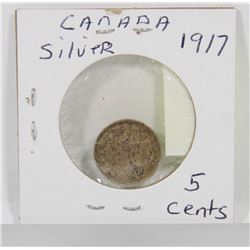 1917 CANADIAN SILVER 5 CENT COIN