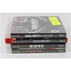 LOT OF 4 PS3 GAMES INCL CALL OF DUTY & GOD OF WAR.