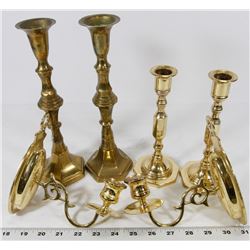 BOX W/ BRASS CANDLE STICKS.