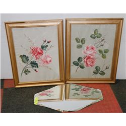 PAIR OF FRAMED ARTWORK & DIAMOND SHAPED MIRROR