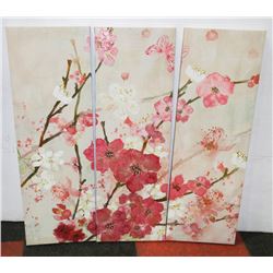 3 PIECE CANVAS FLORAL ART