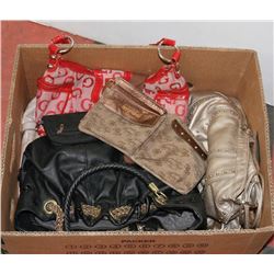 BOX OF ESTATE PURSES - BABY PHAT, GUESS & MORE