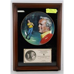 FRAMED ARNOLD PALMER COLLECTOR PLATE WITH SIGNED