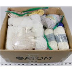 BOX WITH ASSORTED WOOL, YARN ETC
