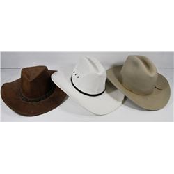 FLAT OF 3 COWBOY HATS - GREY STETSON, BROWN