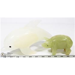 2 ONYX STATUES INCL LARGE DOLPHIN 