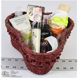 RED DECORATIVE BASKET W/NEW PRODUCTS -