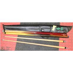 2 DUFFERIN POOL CUES WITH CASE.