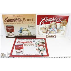 LOT OF 3 VINTAGE CAMPBELLS SOUP TINS SIGNS