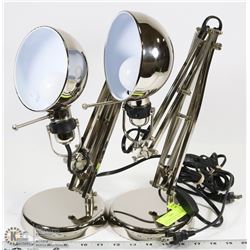 2 CHROME GOOSE NECK HINGED PRECISION DESK LAMPS