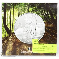 2013 CANADIAN $20 DOLLAR .9999 FINE SILVER WOLF