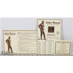 JOHN WAYNE COMMEMORATIVE COIN MOUNTED WTH COA
