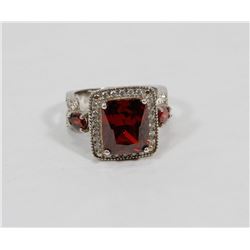 GENUINE GARNET AND WHITE SAPPHIRE EMERALD CUT