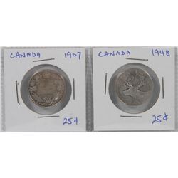 1907 & 1948 - 25 CENT PCS.   SILVER.