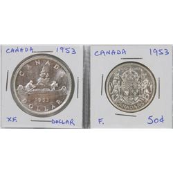 1953 SILVER DOLLAR & SILVER 50 CENT PC