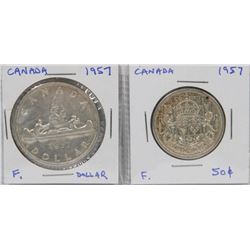 1957 SILVER DOLLAR & SILVER 50 CENT PC.