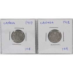 1917 & 1918 - 10 CENT PCS.   SILVER.