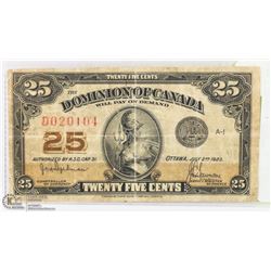 1923 CANADIAN SHINPLASTER AUTHORIZED RED D