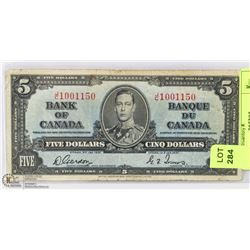 1937 CANADIAN $5 DOLLAR BILL