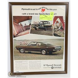 11X14 ORIGINAL 1967 BARRACUDA CAR AD.