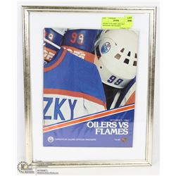OILERS VS FLAMES GRETZKY PROGRAM 1982 FRAMED.