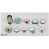 Image 1 : 45) LOT OF 10 STERLING SILVER  TURQUIOSE RINGS