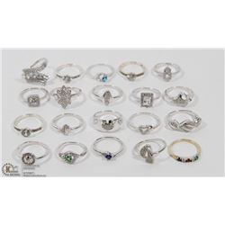 9) LOT OF 19 STERLING SILVER CUBIC ZIRCONIA RINGS