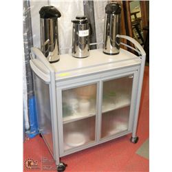 METAL TEA/COFFEE CART WITH 3 HOT DRINK SERVERS