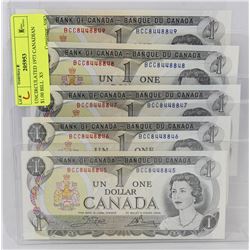 UNCIRCULATED 1973 CANADIAN $1.00 BILL  X5
