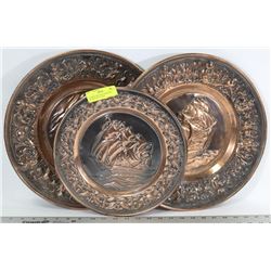 3 COPPER SHIP WALL HANGING DECORATIVE PLATES