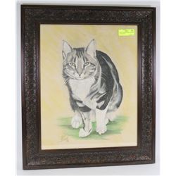 ORIGINAL SIGNED PASTEL ART OF A CAT BY STEVE