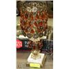 Image 1 : VINTAGE LAMP WITH AMBER TEAR DROP GLASS PRISMS.